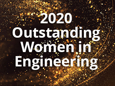 2020 outstanding women in engineering graphic with gold shimmer glitter behind type
